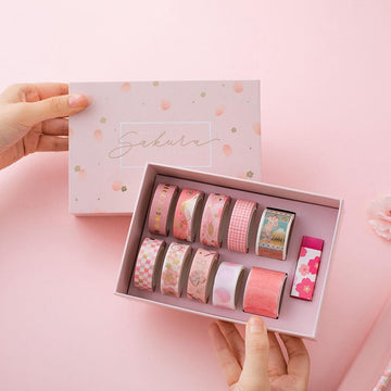Sakura washi tape collection box set with 10 different masking tapes and cherry blossom eraser